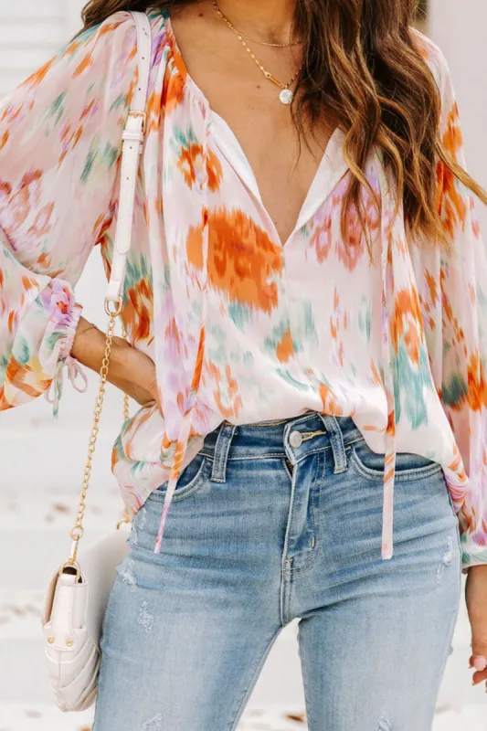 Printed Tie Neck Long Sleeve Blouse sold by Charming Charlie