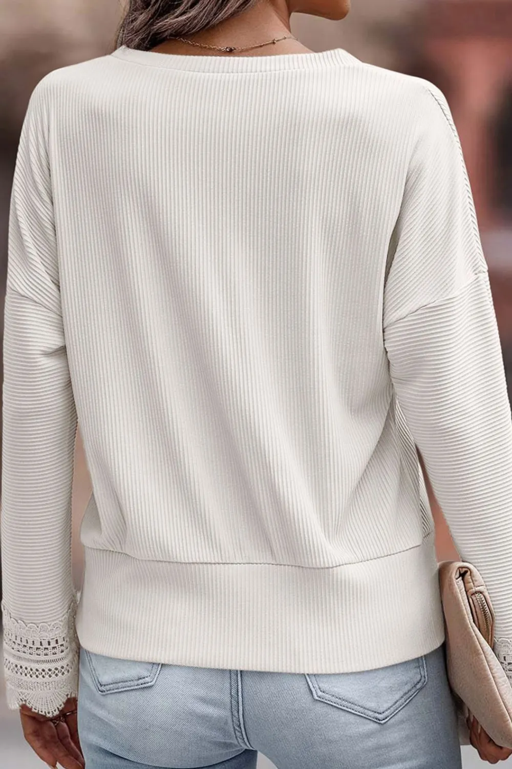 Lace Detail V-Neck Long Sleeve T-Shirt sold by Charming Charlie product image thumbnail 3