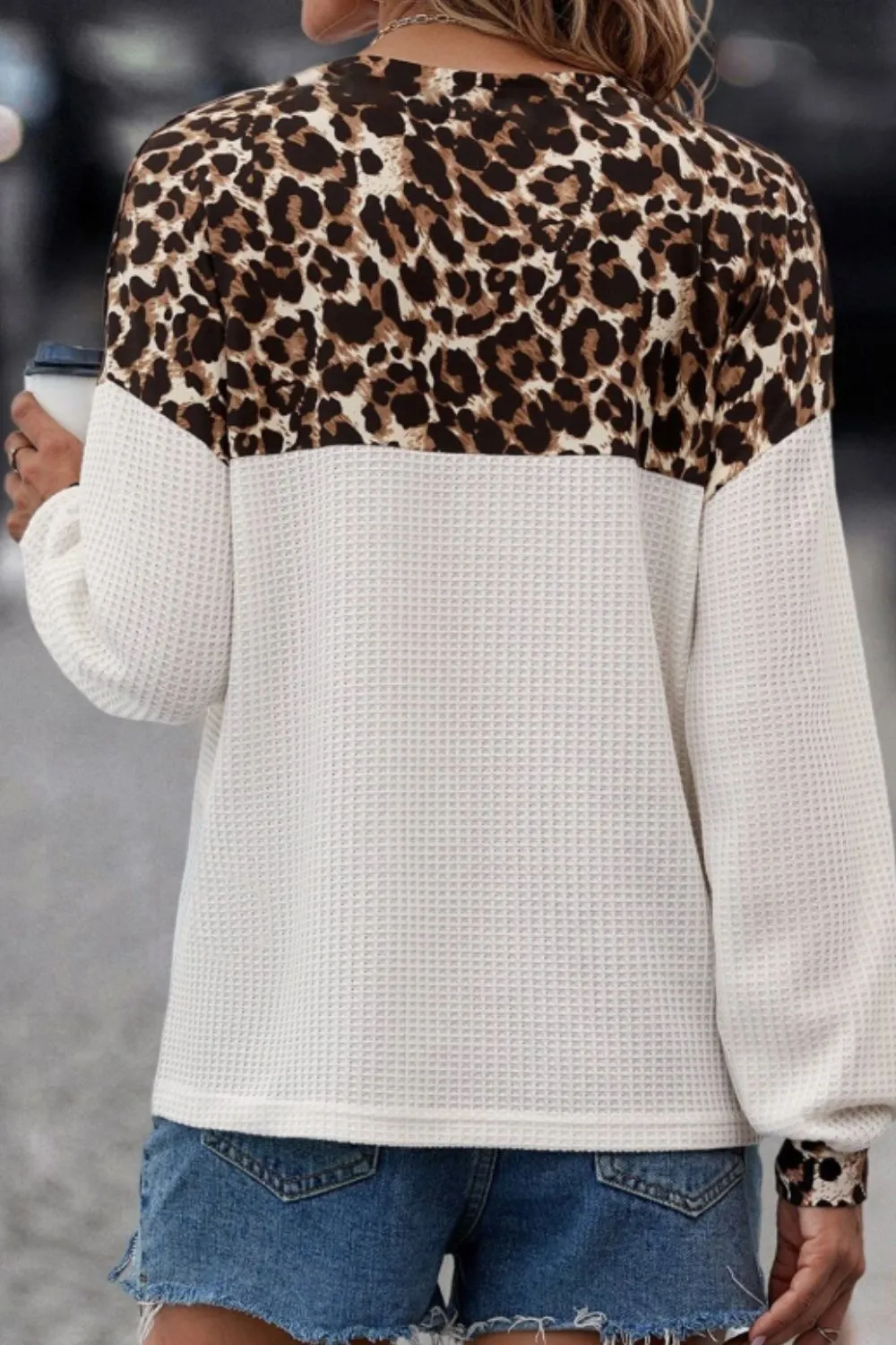 Waffle-Knit Leopard V-Neck Long Sleeve Blouse sold by Charming Charlie product image thumbnail 3