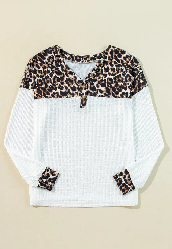 Waffle-Knit Leopard V-Neck Long Sleeve Blouse sold by Charming Charlie product image thumbnail 4
