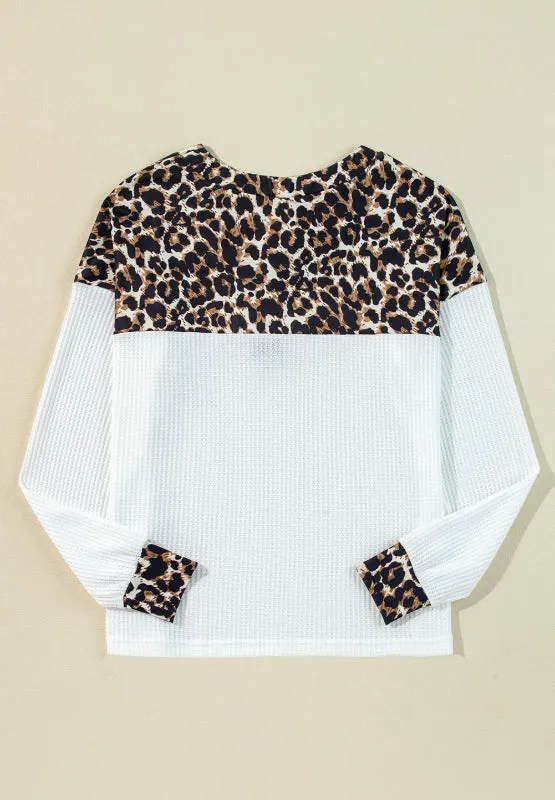 Waffle-Knit Leopard V-Neck Long Sleeve Blouse sold by Charming Charlie product image thumbnail 5