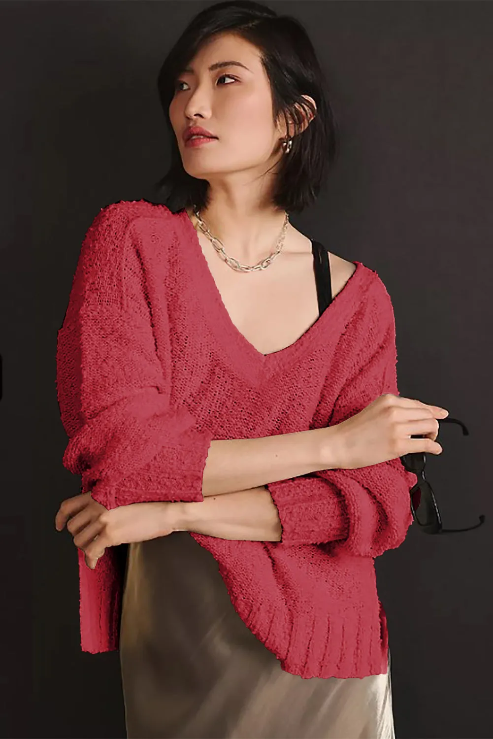 V-Neck Dropped Shoulder Sweater sold by Charming Charlie product image thumbnail 2