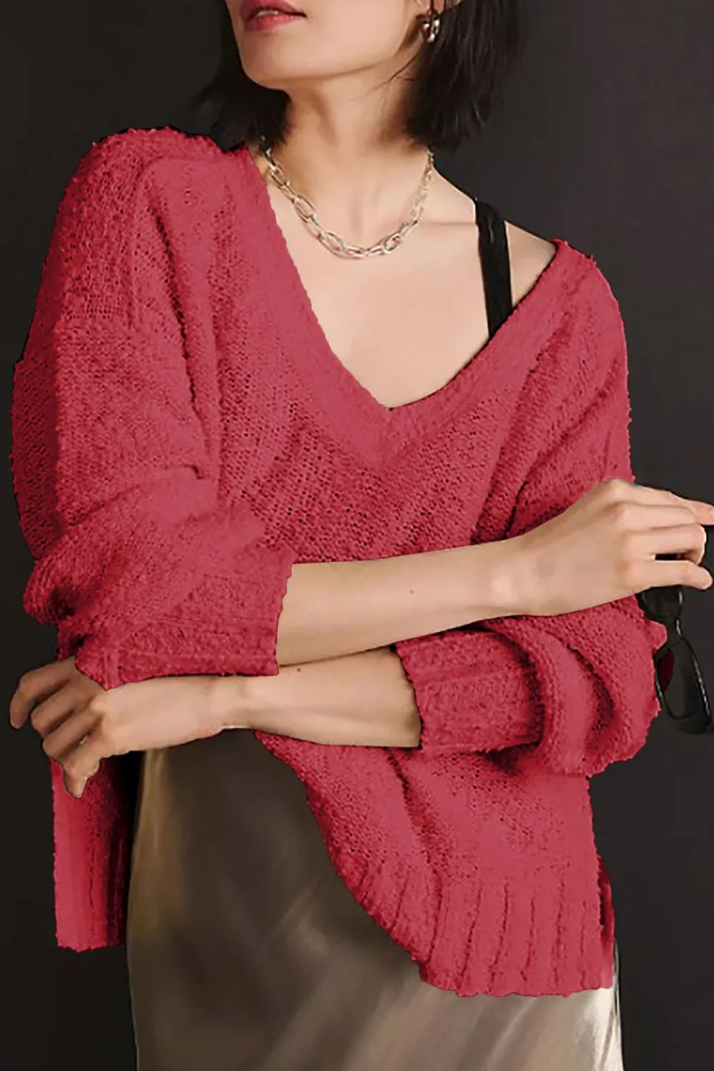 V-Neck Dropped Shoulder Sweater sold by Charming Charlie