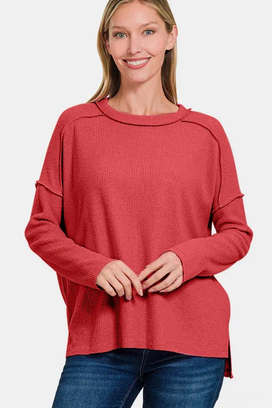Zenana Full Size Exposed Seam Brushed Round Neck Sweater sold by Charming Charlie product image thumbnail 3
