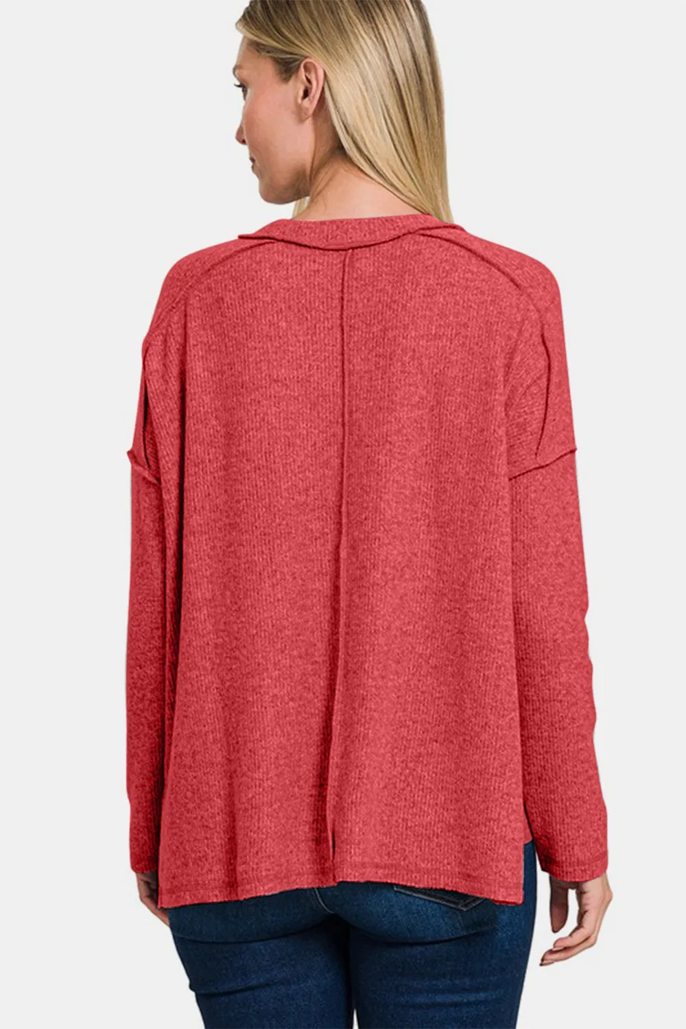 Zenana Full Size Exposed Seam Brushed Round Neck Sweater sold by Charming Charlie product image thumbnail 2