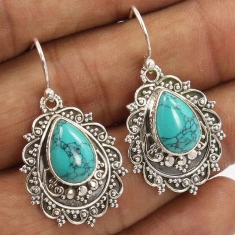 Artificial Turquoise Alloy Teardrop Dangle Earrings sold by Charming Charlie