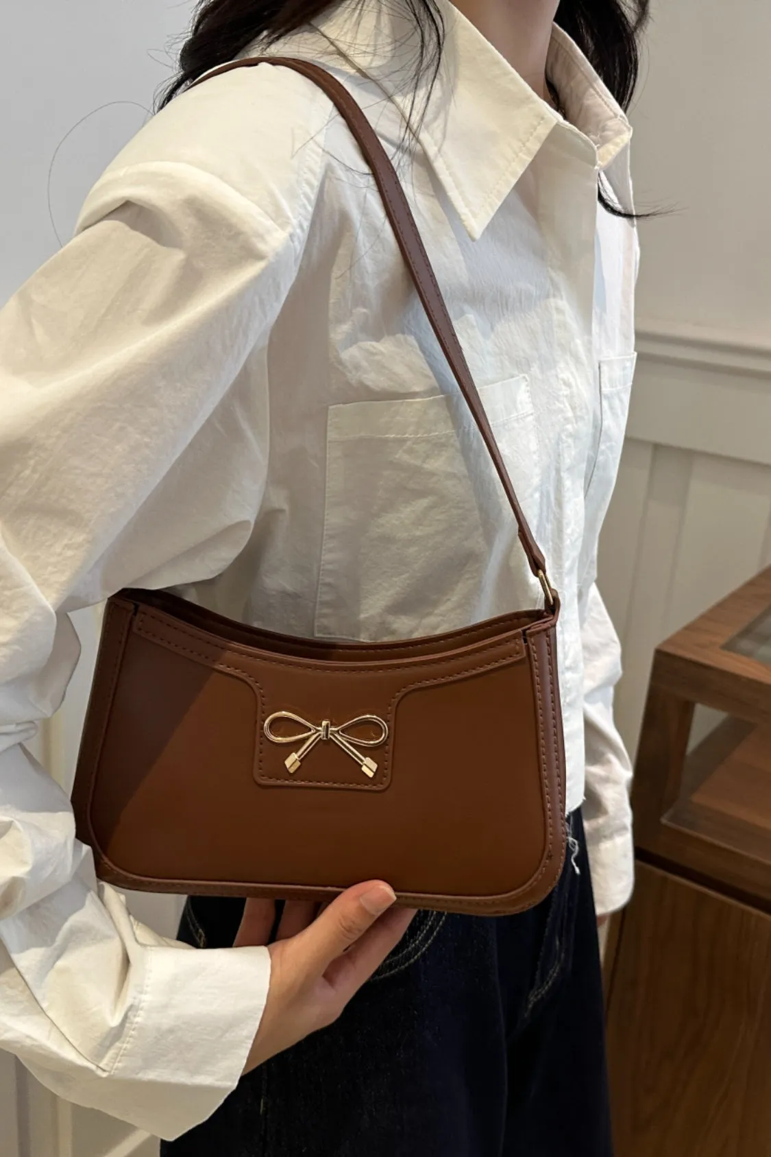 Bow Trim PU Leather Shoulder Bag sold by Charming Charlie product image thumbnail 5