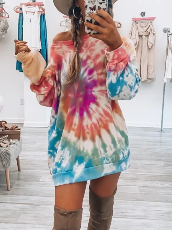 Full Size Tie-Dye Round Neck Long Sleeve Dress sold by Charming Charlie