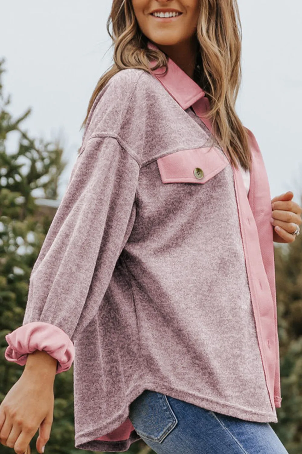 Contrast Trim Button Up Shacket sold by Charming Charlie product image thumbnail 3