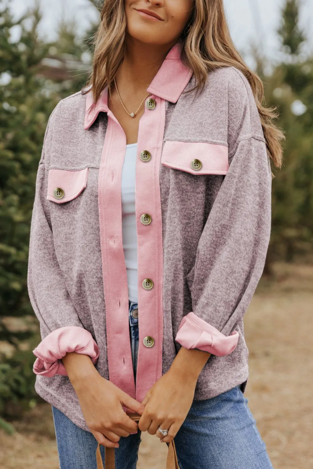 Contrast Trim Button Up Shacket sold by Charming Charlie product image thumbnail 4