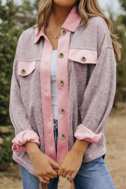 Contrast Trim Button Up Shacket sold by Charming Charlie