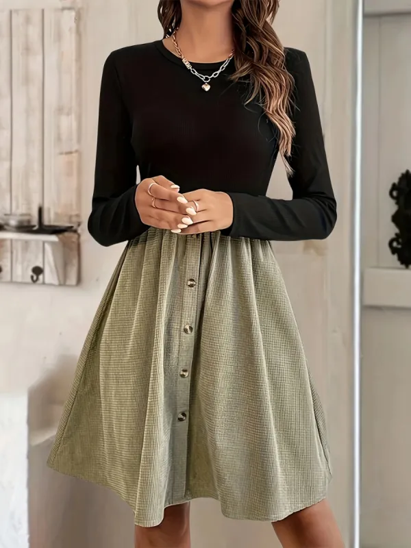 Contrast Round Neck Long Sleeve Dress sold by Charming Charlie