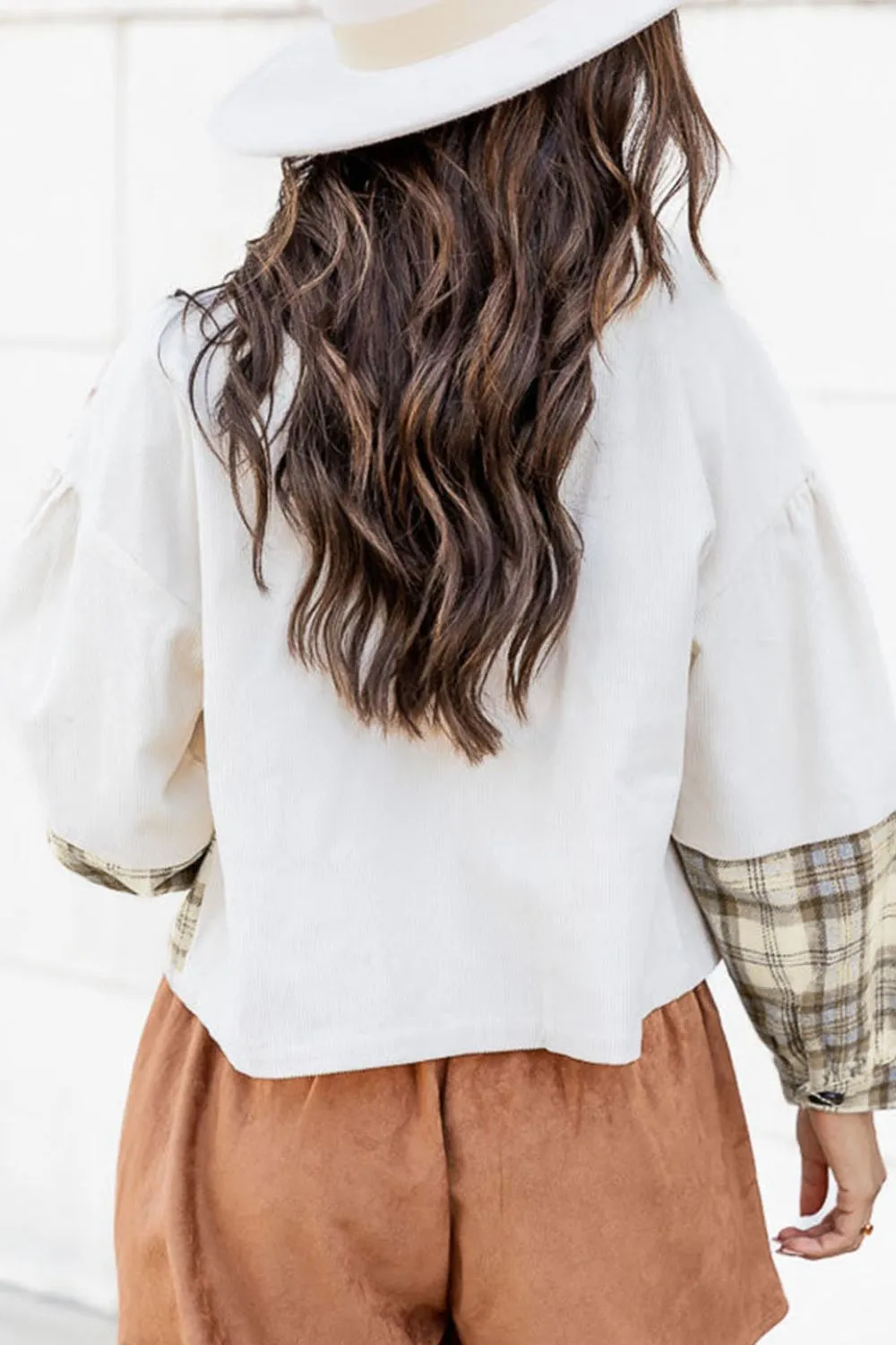 Corduroy Plaid Button Up Drop Shoulder Shacket sold by Charming Charlie product image thumbnail 3