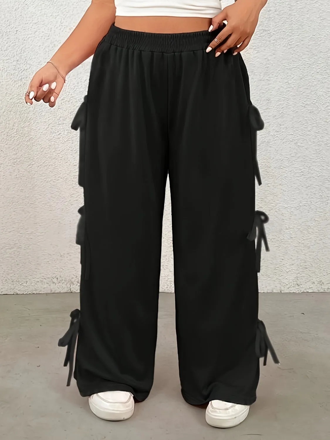 Plus Size Bow Elastic Waist Wide Leg Pants sold by Charming Charlie product image thumbnail 4