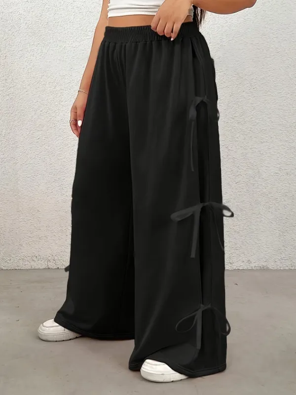 Plus Size Bow Elastic Waist Wide Leg Pants sold by Charming Charlie