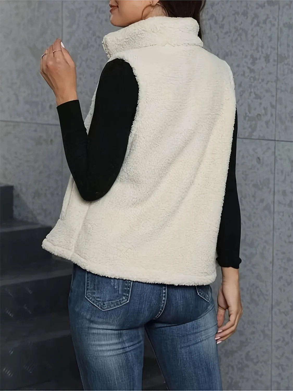 Zip Up Turtleneck Sherpa Vest Coat with Pockets sold by Charming Charlie product image thumbnail 5