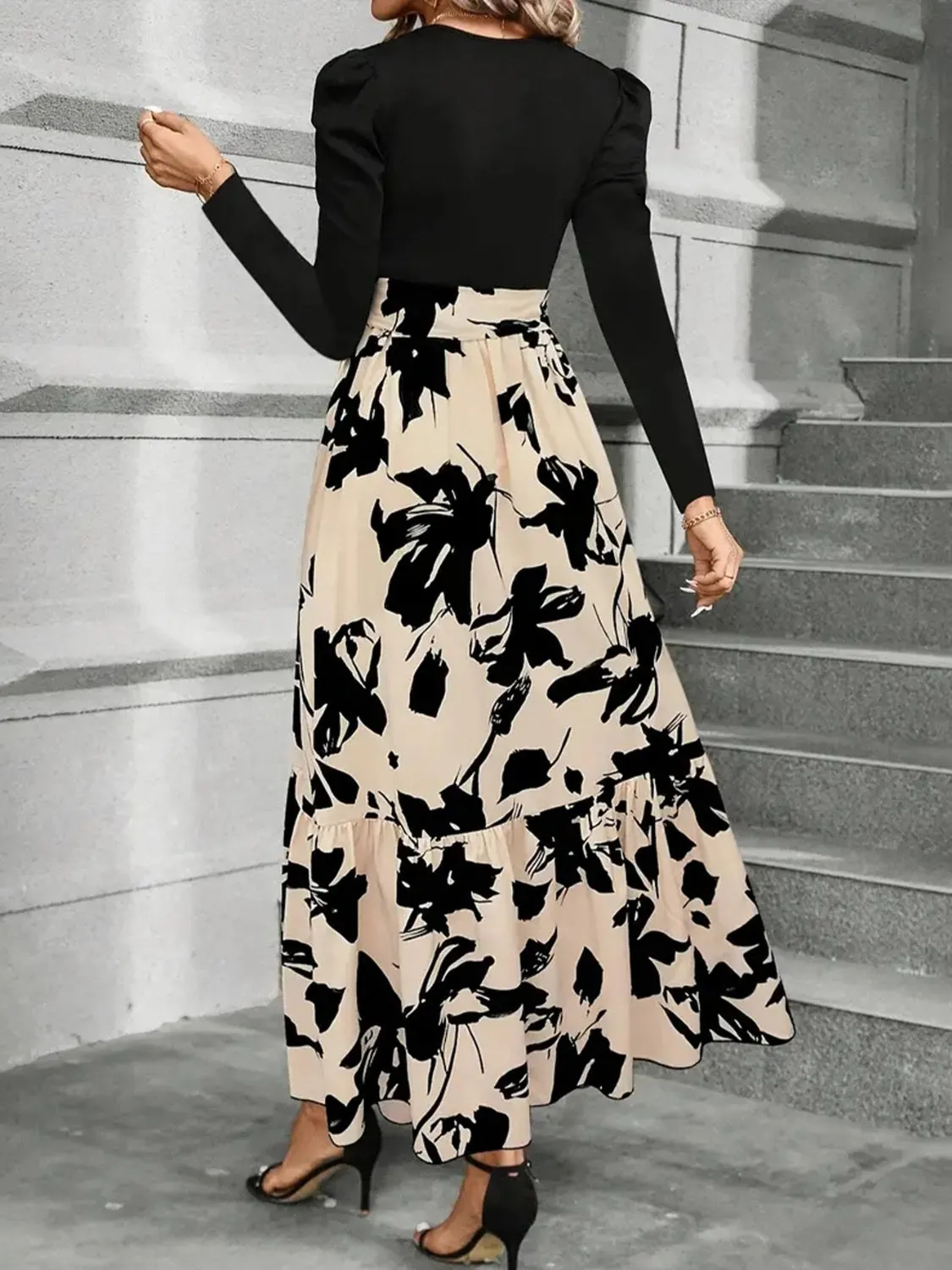 Tied Printed Round Neck Long Sleeve Midi Dress sold by Charming Charlie product image thumbnail 3