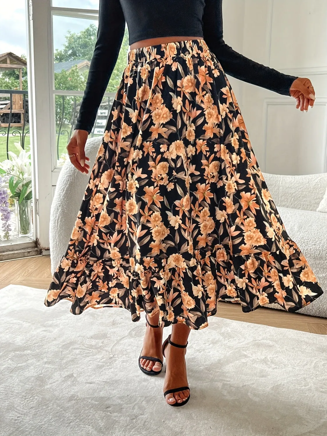 Floral Elastic Waist Midi Skirt sold by Charming Charlie product image thumbnail 4