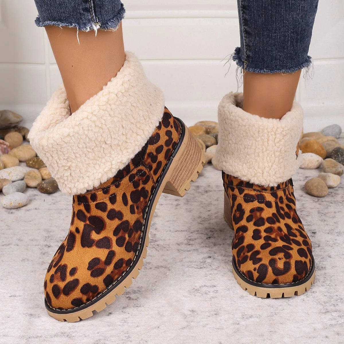 Leopard Block Heel Fuzzy Boots sold by Charming Charlie product image thumbnail 3