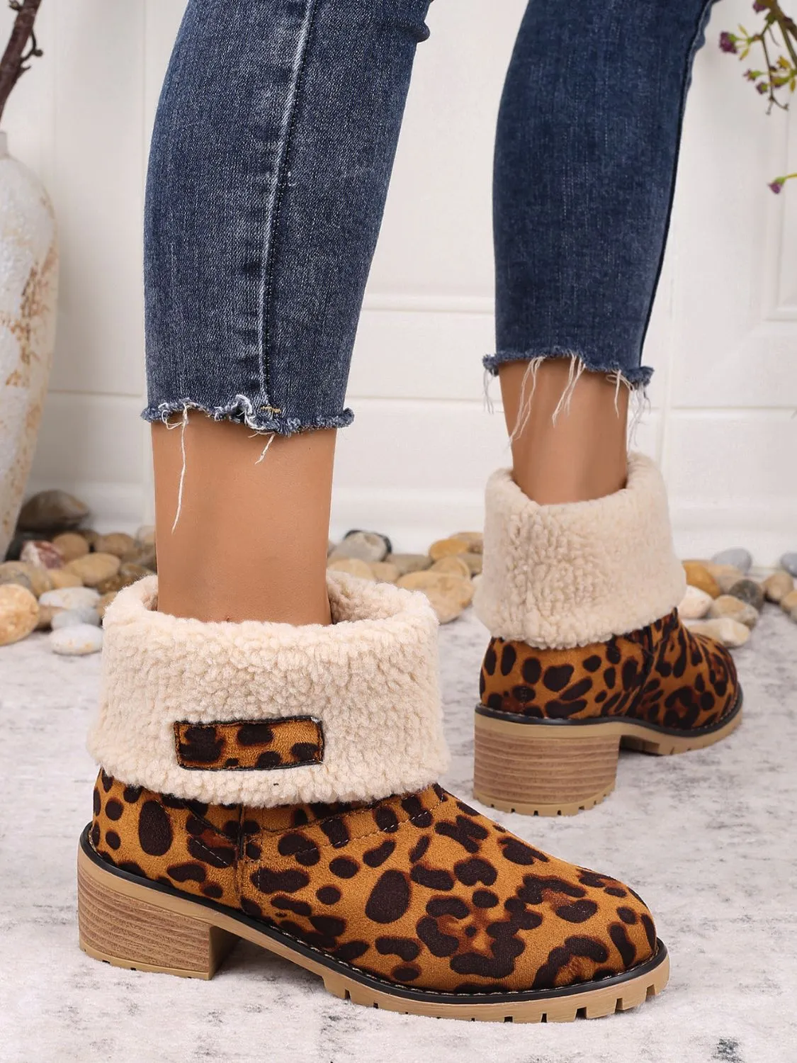 Leopard Block Heel Fuzzy Boots sold by Charming Charlie product image thumbnail 4