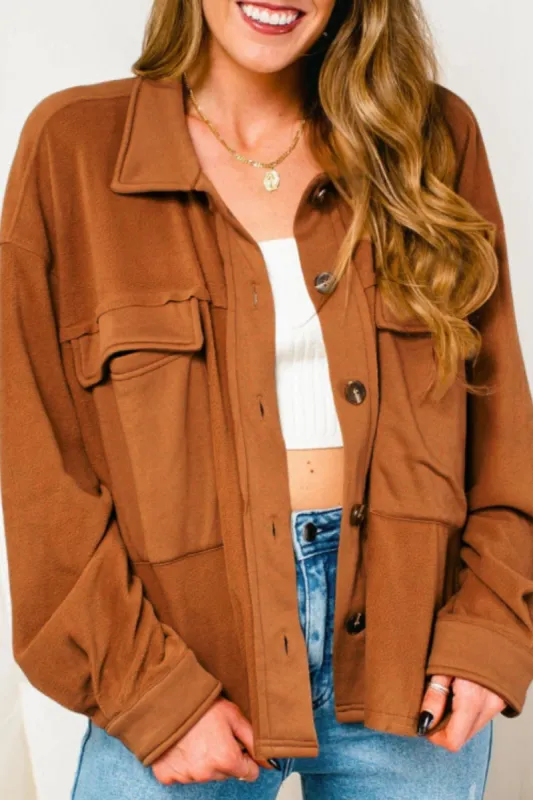 Pocketed Collared Neck Dropped Shoulder Jacket sold by Charming Charlie