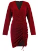 Ruched Heathered Surplice Long Sleeve Mini Dress sold by Charming Charlie