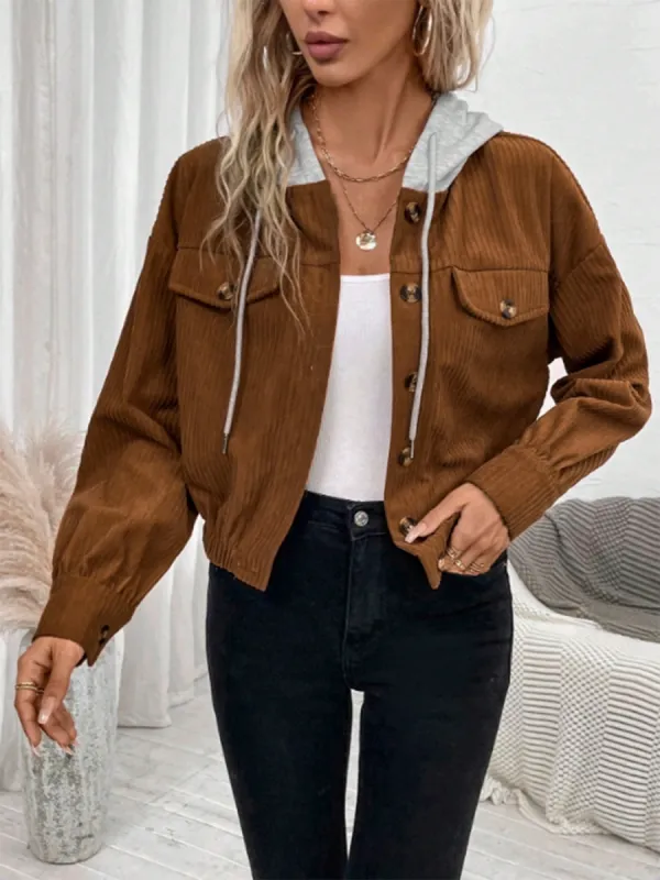 Button Up Drawstring Hooded Jacket sold by Charming Charlie