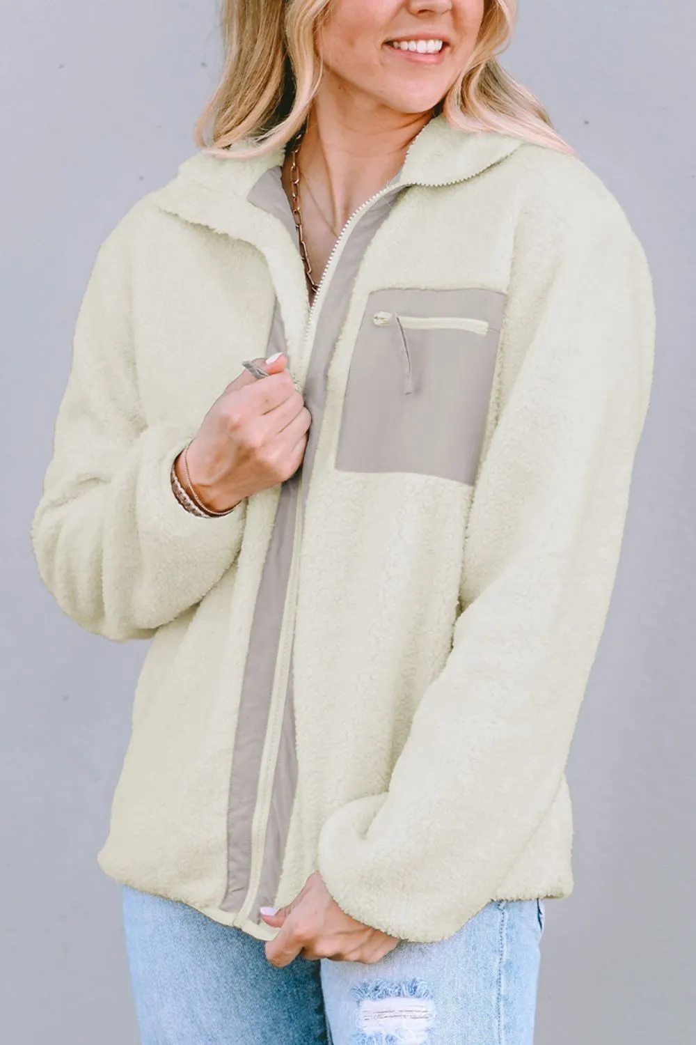 Chest Pocket Zip Up Fleece Jacket sold by Charming Charlie product image thumbnail 5