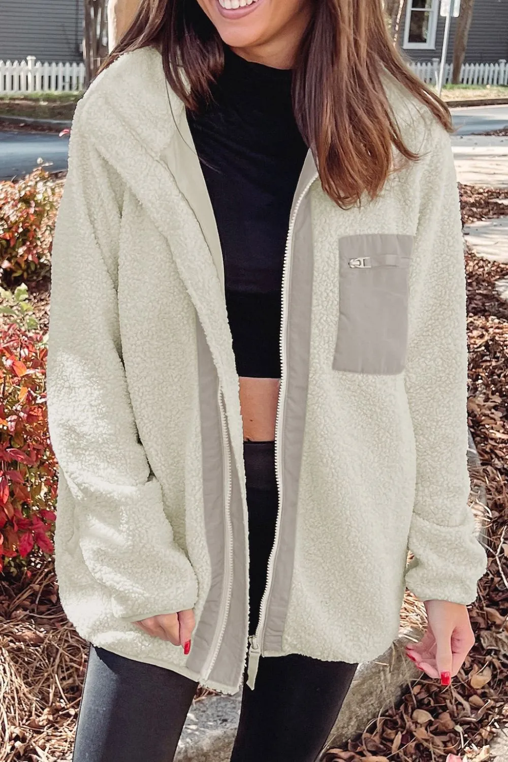 Chest Pocket Zip Up Fleece Jacket sold by Charming Charlie product image thumbnail 2