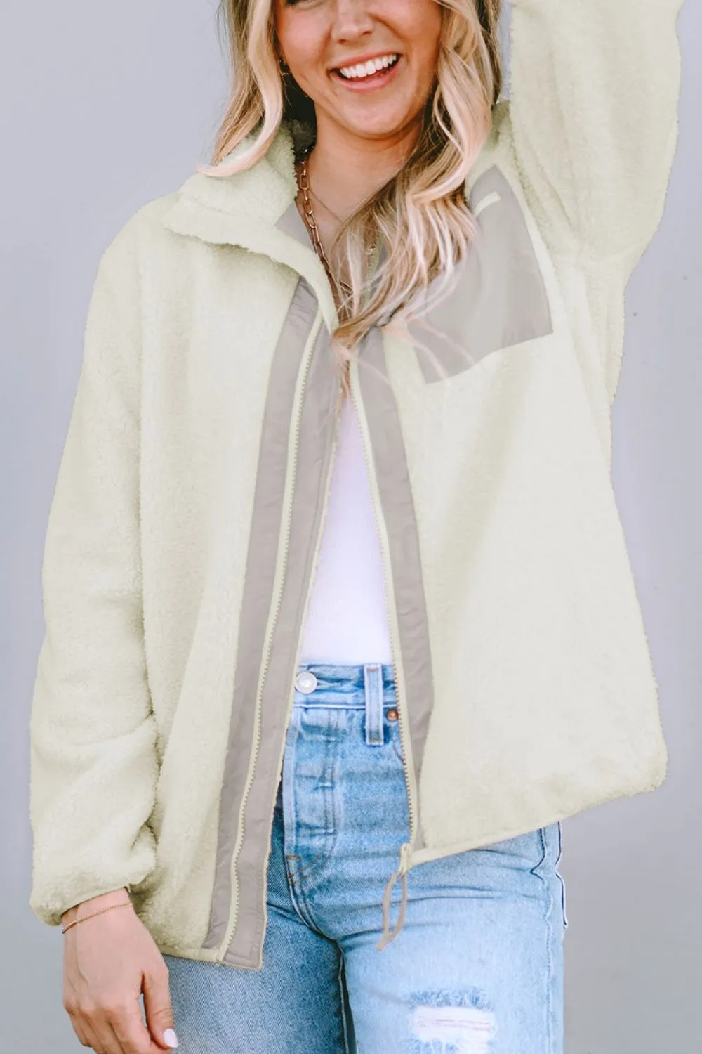 Chest Pocket Zip Up Fleece Jacket sold by Charming Charlie product image thumbnail 3