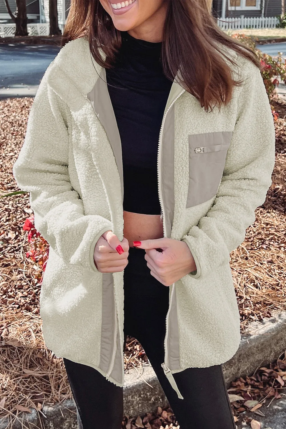 Chest Pocket Zip Up Fleece Jacket sold by Charming Charlie