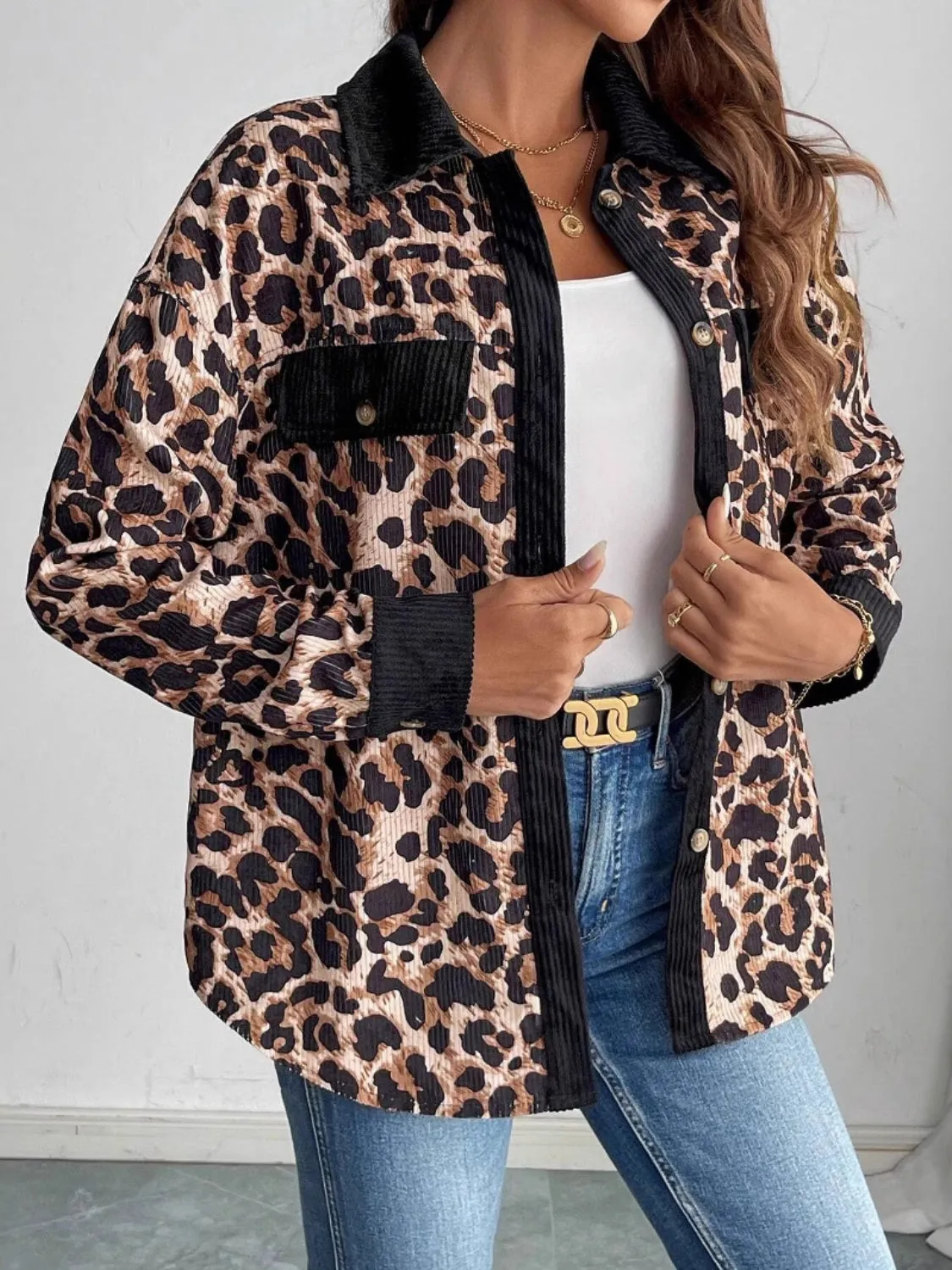 Leopard Collared Neck Button Up Shacket sold by Charming Charlie product image thumbnail 4