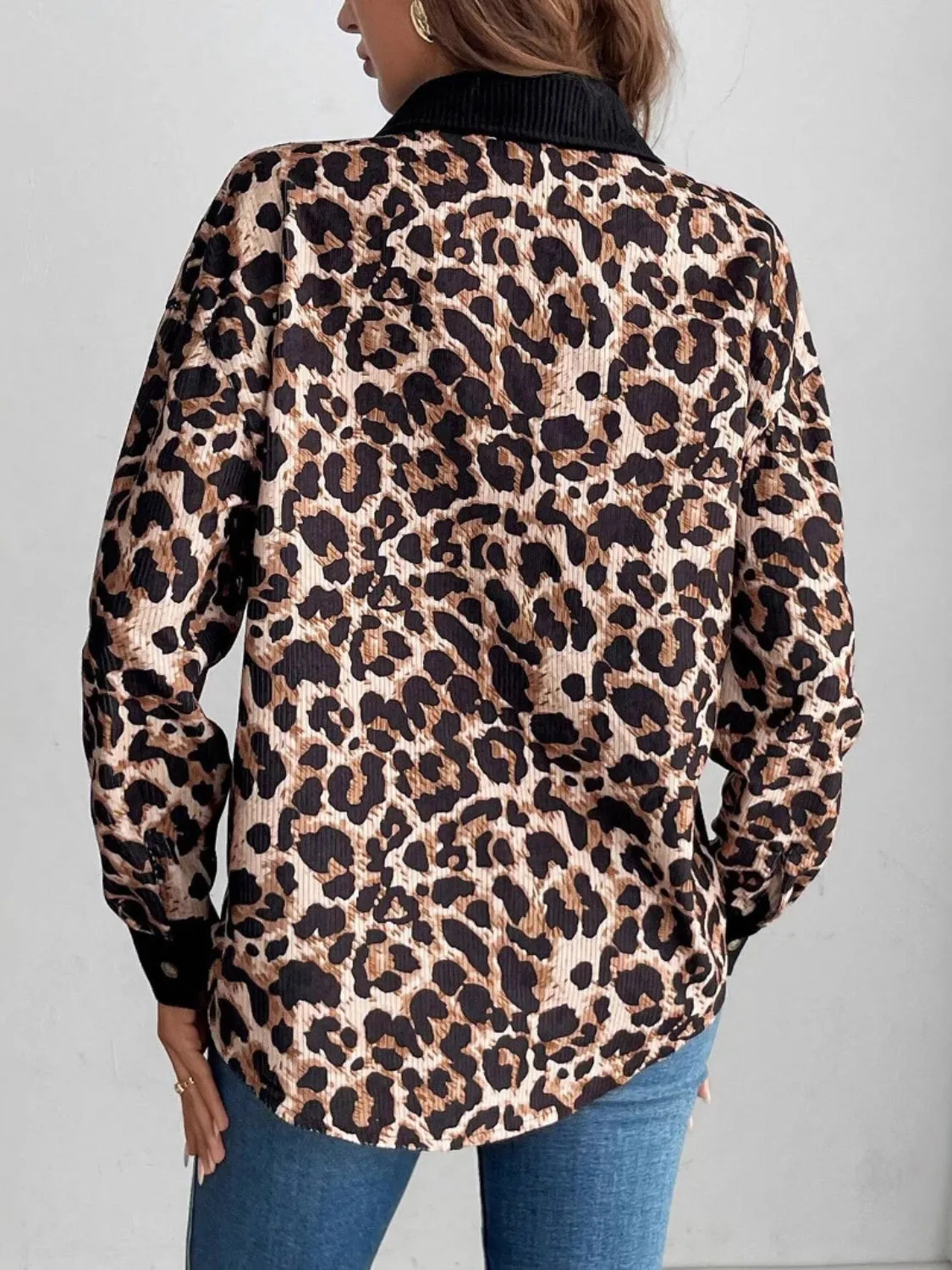 Leopard Collared Neck Button Up Shacket sold by Charming Charlie product image thumbnail 2