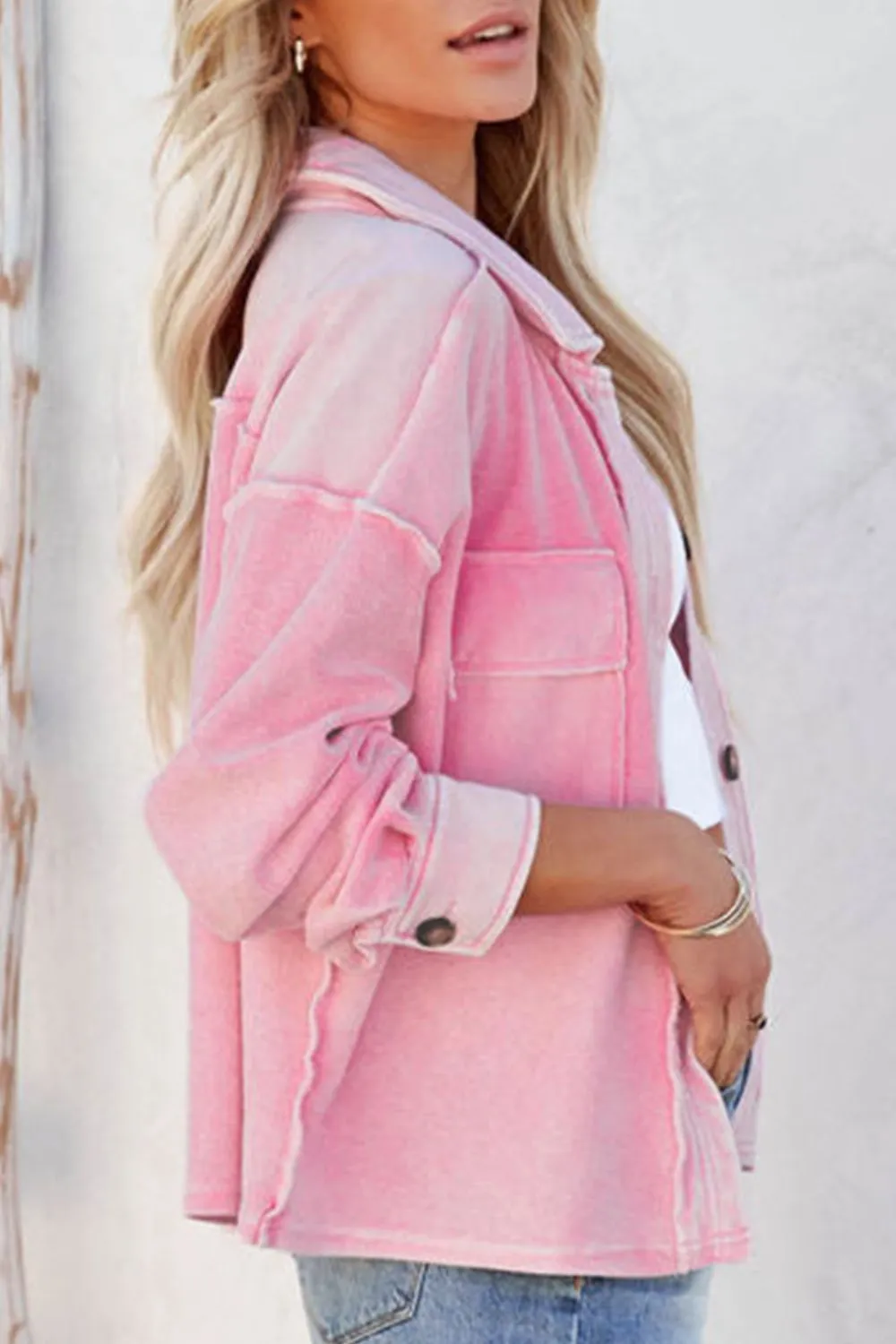 Exposed Seam Collared Neck Drop Shoulder Jacket sold by Charming Charlie product image thumbnail 3