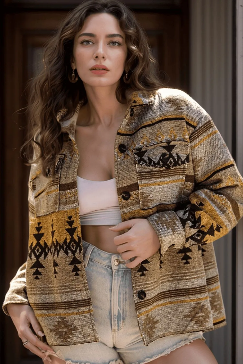 Pocketed Geometric Collared Neck Jacket sold by Charming Charlie