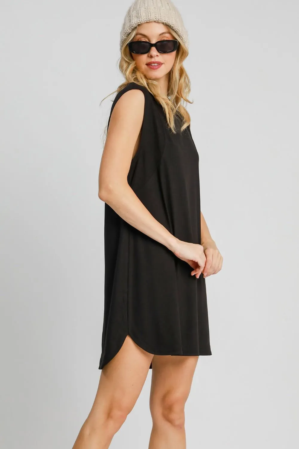 Umgee Round Neck Sleeveless High-Low Curved Hemline Mini Dress sold by Charming Charlie product image thumbnail 3