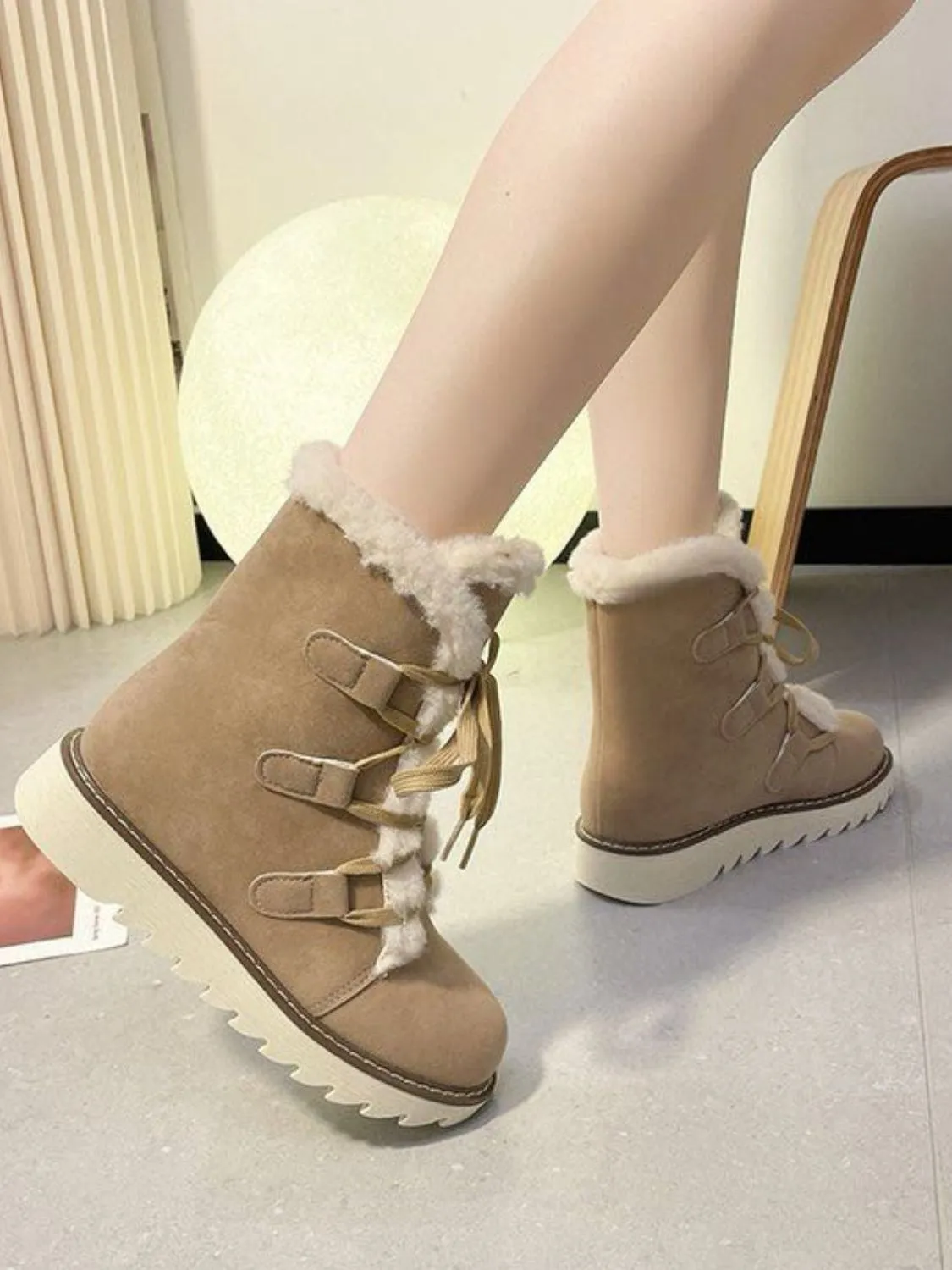 Faux Fur Lace Up Round Toe Boots sold by Charming Charlie product image thumbnail 4