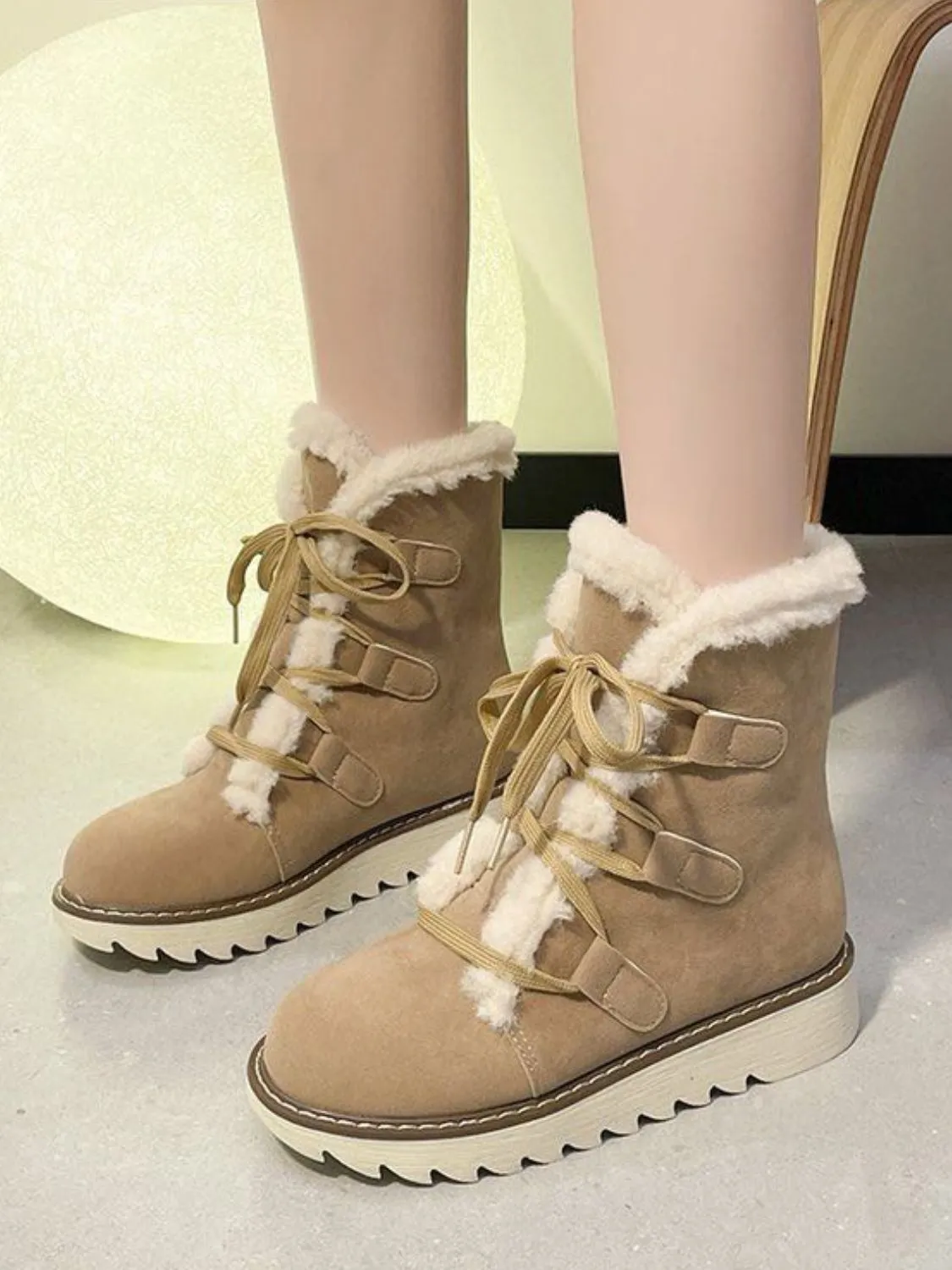 Faux Fur Lace Up Round Toe Boots sold by Charming Charlie product image thumbnail 3