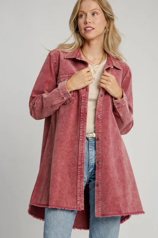 Umgee Raw Hem Button Down Denim Jacket with Chest Pockets sold by Charming Charlie