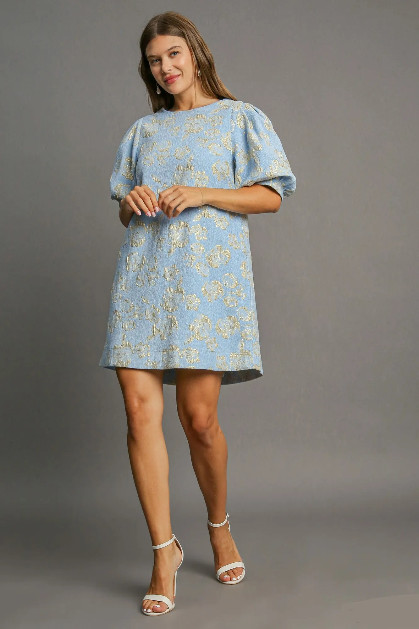 Umgee Floral Jacquard Puff Sleeve Mini Dress sold by Charming Charlie product image thumbnail 4