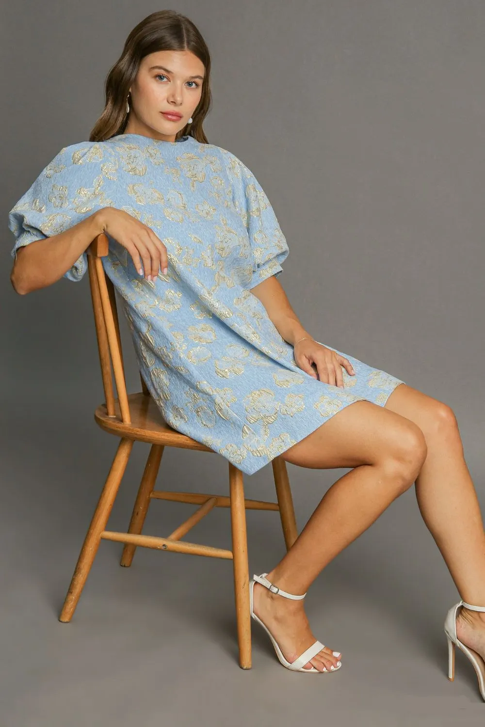 Umgee Floral Jacquard Puff Sleeve Mini Dress sold by Charming Charlie