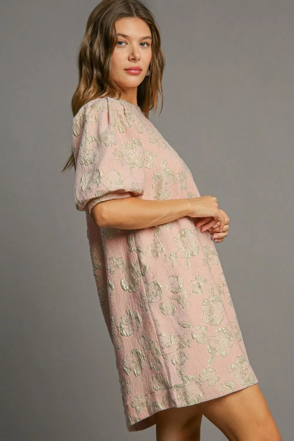 Umgee Floral Jacquard Puff Sleeve Mini Dress sold by Charming Charlie product image thumbnail 2