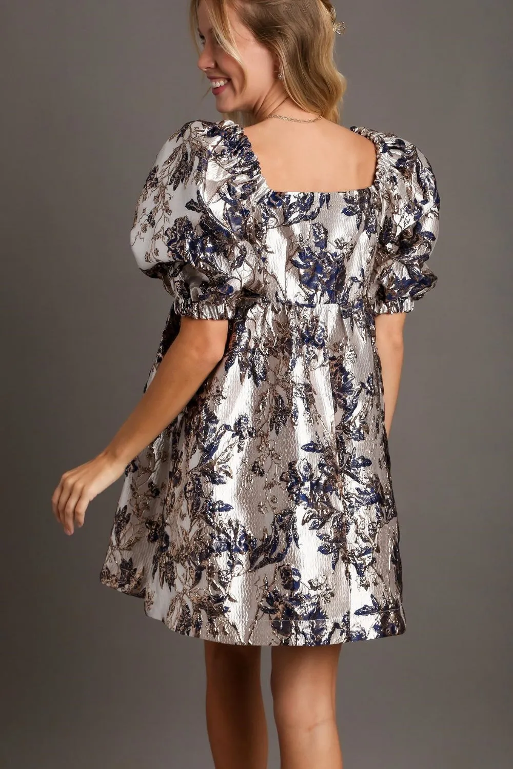 Umgee Metallic Jacquard Puff Sleeve Dress sold by Charming Charlie product image thumbnail 2