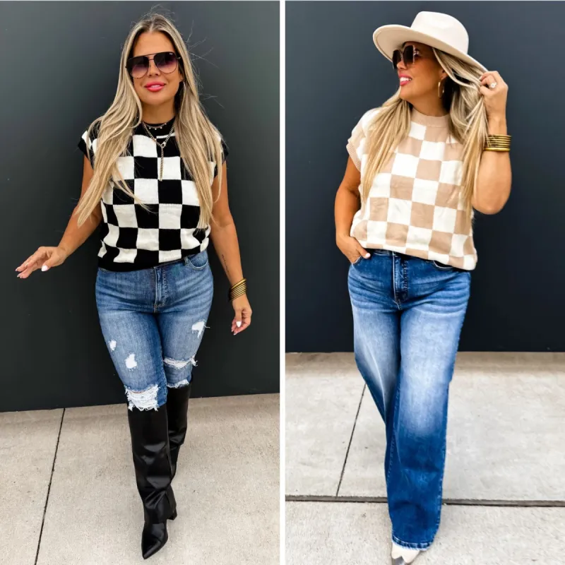 PREORDER: Sidni Checkered Sweater in Two Colors sold by Charming Charlie