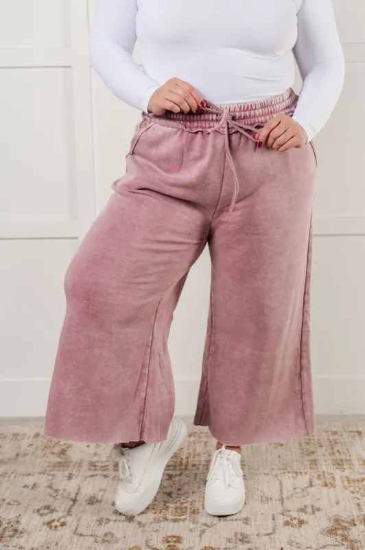 In or Out Wide Leg Cropped Pants in Light Rose sold by Charming Charlie