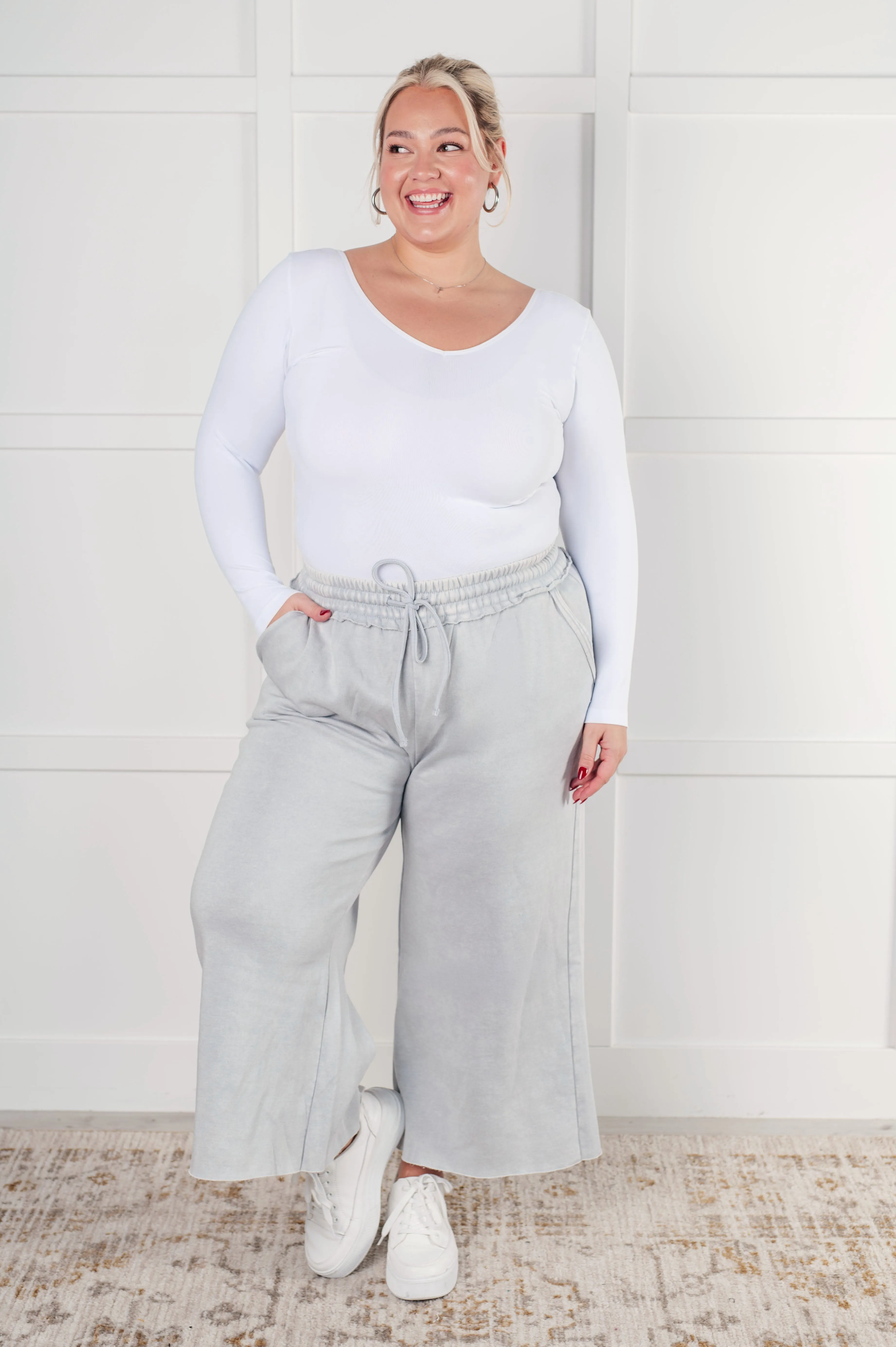In or Out Wide Leg Cropped Pants in Light Grey sold by Charming Charlie