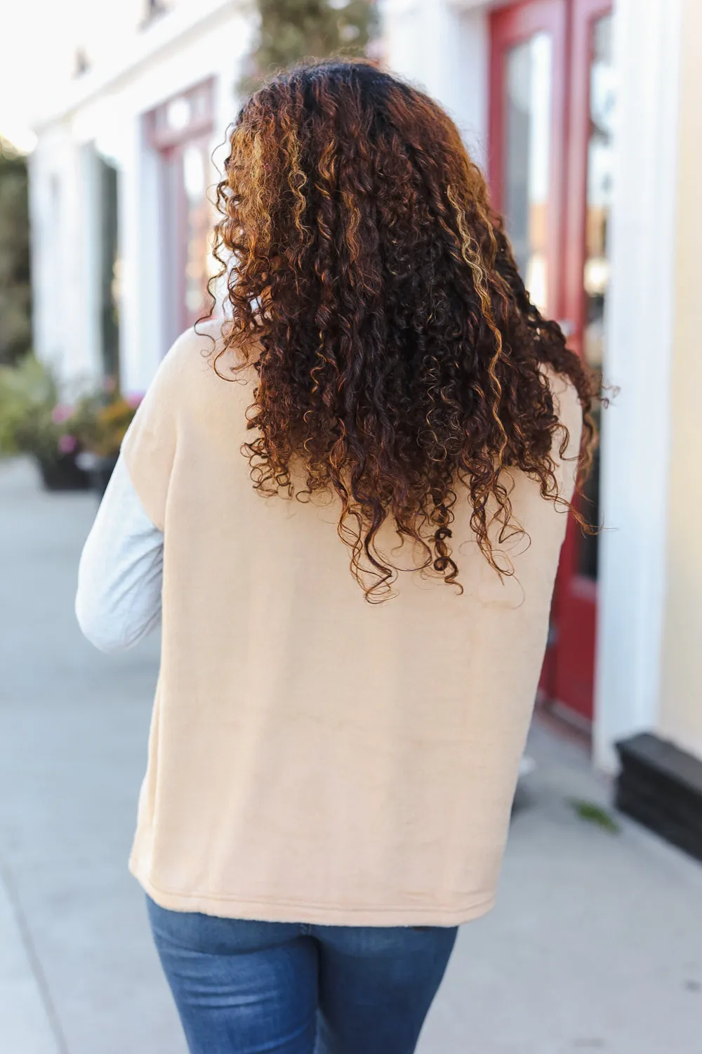 Holiday Vibes Grey/Beige Fleece Zip Up Cinched Hem Pullover sold by Charming Charlie product image thumbnail 2