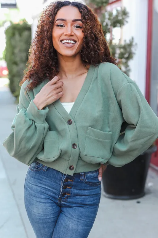 Weekend Ready Green Boyfriend Button Down Cropped Jacket sold by Charming Charlie