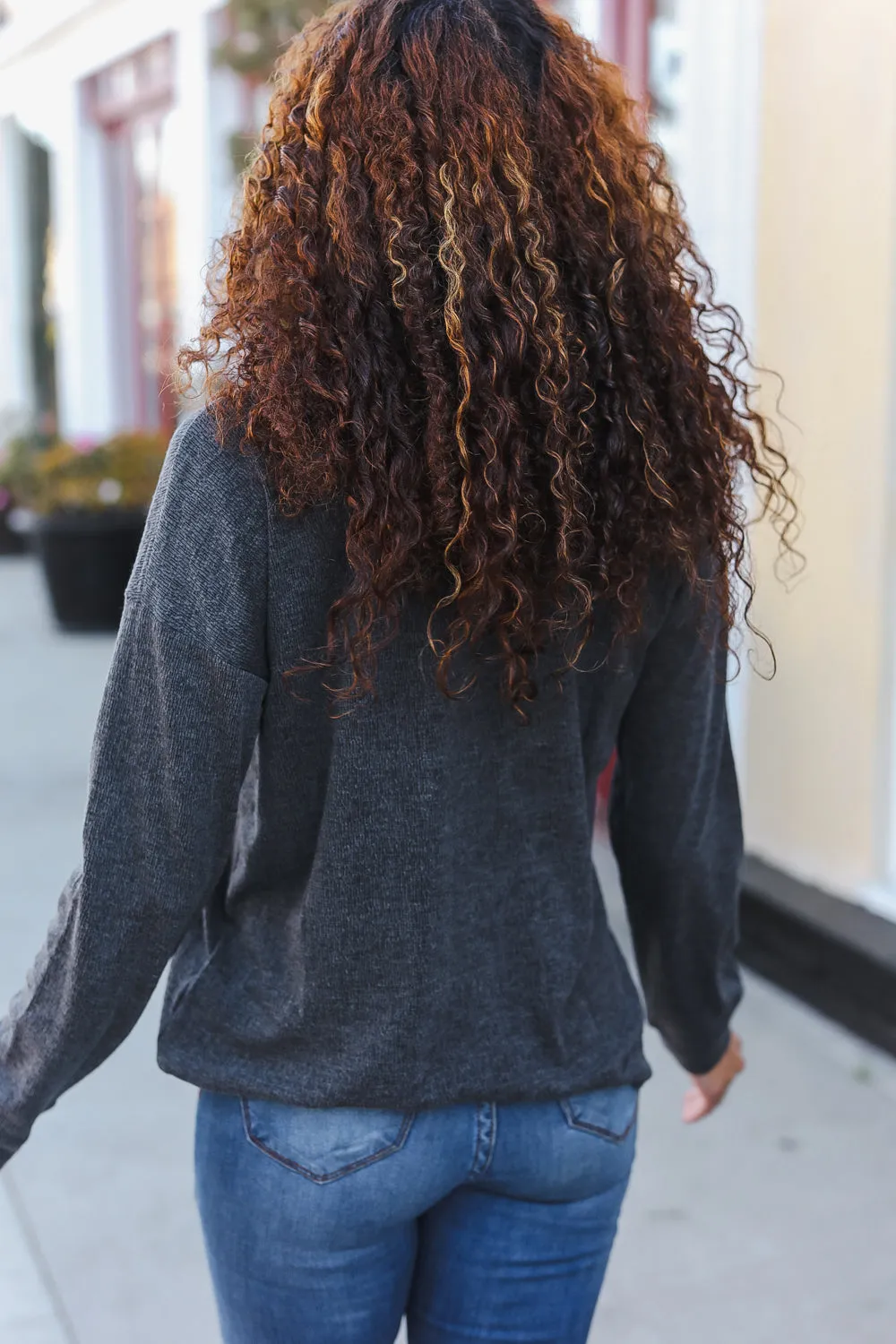 Casual Days Grey Ribbed Knit Button Down Henley Pullover sold by Charming Charlie product image thumbnail 2