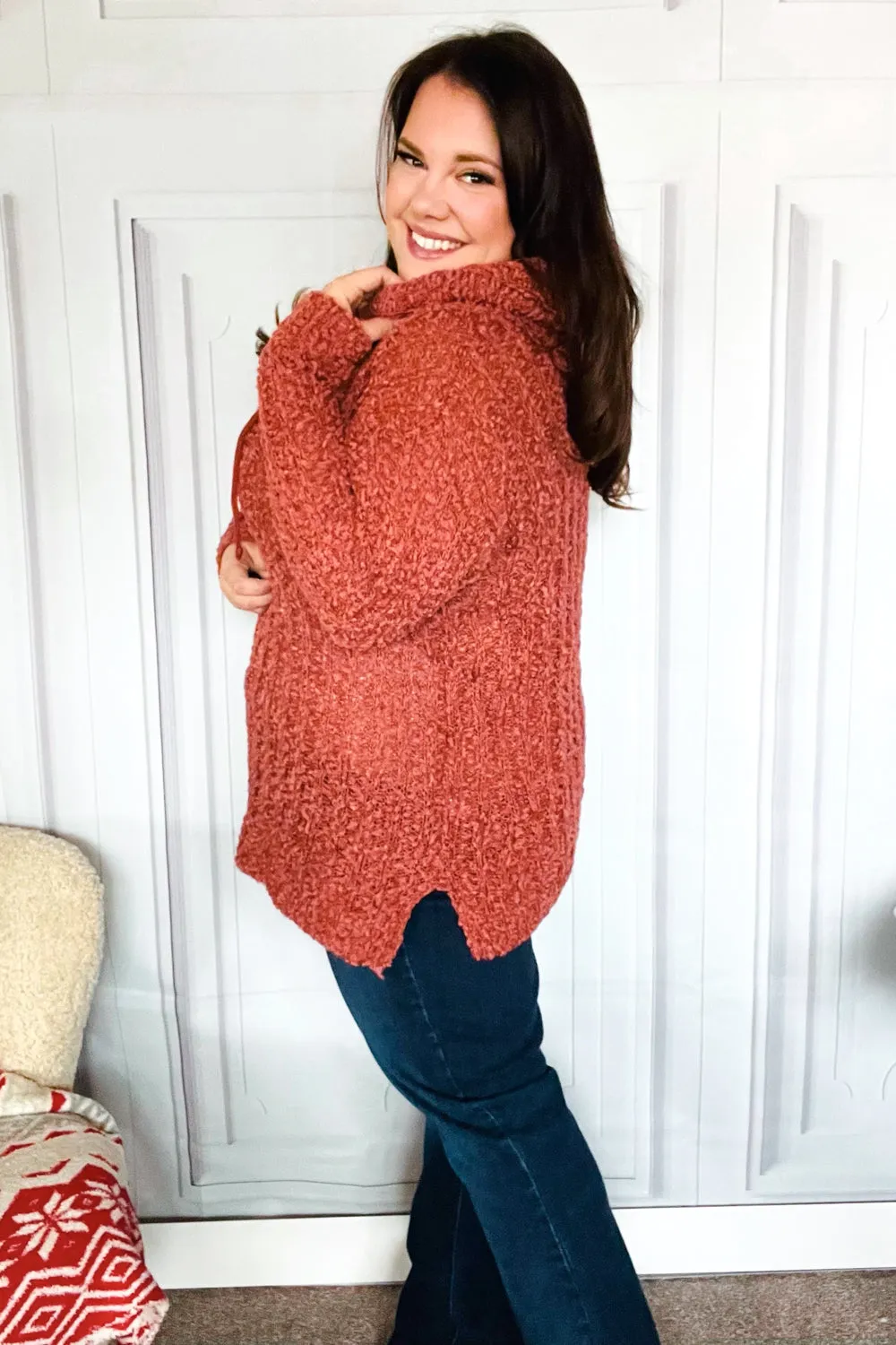 PLUS Follow Me Crimson Loose Knit Oversized Sweater Hoodie sold by Charming Charlie product image thumbnail 2